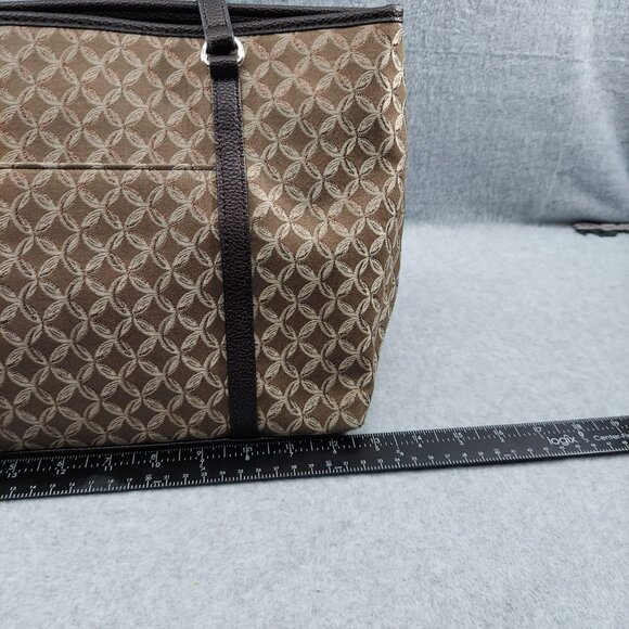 Donna Buckman Designer Tote Bag Brown & Beige Patterned Jacquard With Leather Tr - Picture 4 of 8